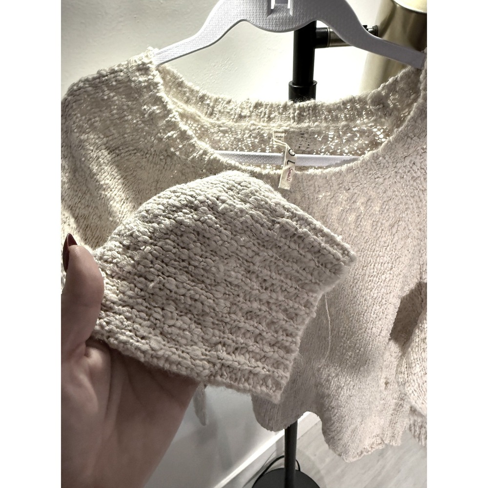 POL Cream Open Knit Textured Cotton Blend Sweater UD30 Scoop Neck Small